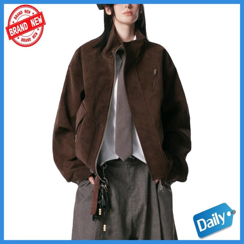 Faux Leather Oversized Bomber Jacket Zip Front Long Sleeve Casual Outerwear